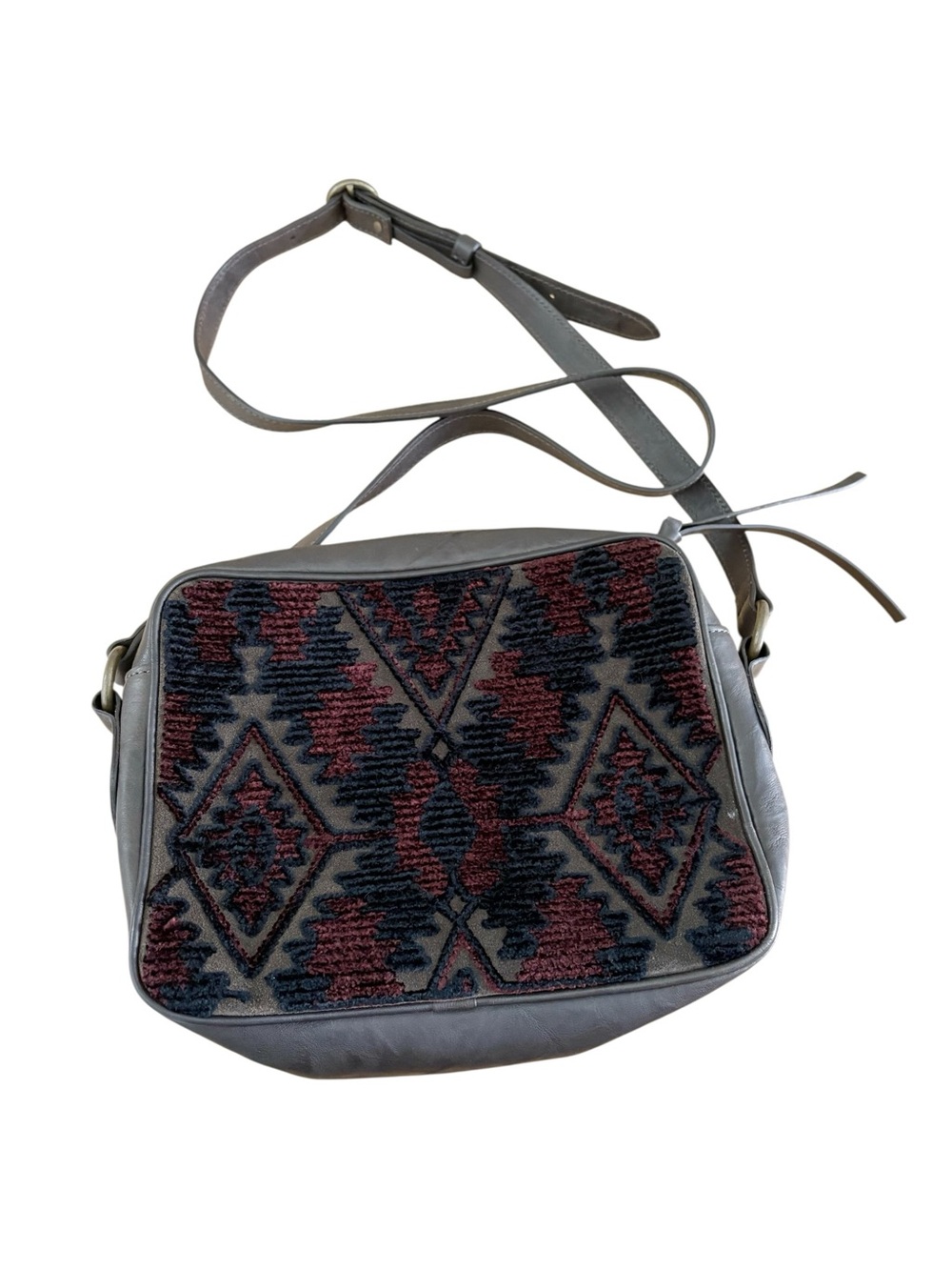 Johnny Was Gia Jaquard Crossbody Bag with Woven Carpet Pattern Brown Leather